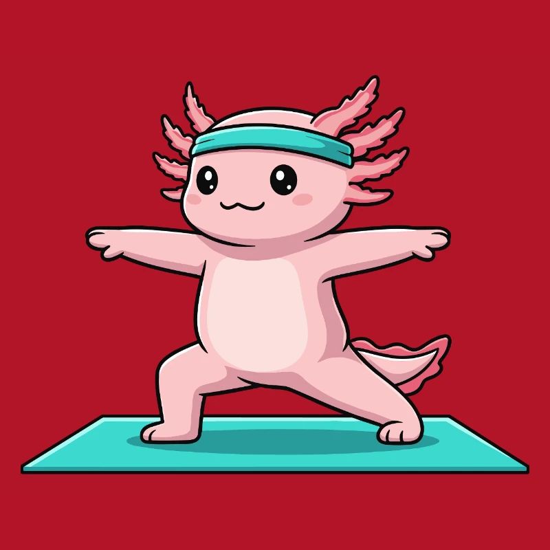 Yoga Axolotl Fish Doing Warrior Pose