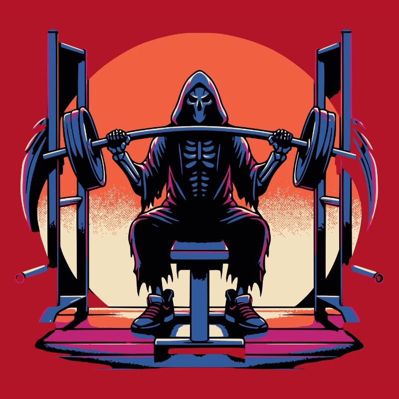 Grim Reaper does shoulder press weight training
