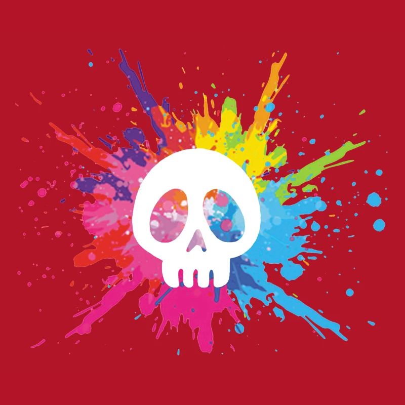 Crâne blanc et explosion multicolore