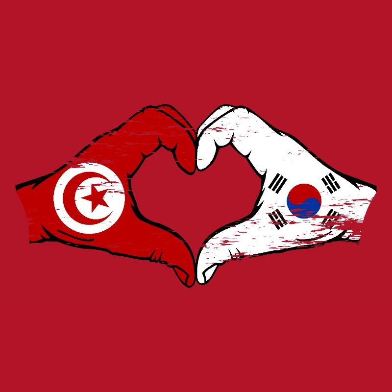 Tunisie Corée du Sud Drapeau Mains Coeur Forme Utilisé
