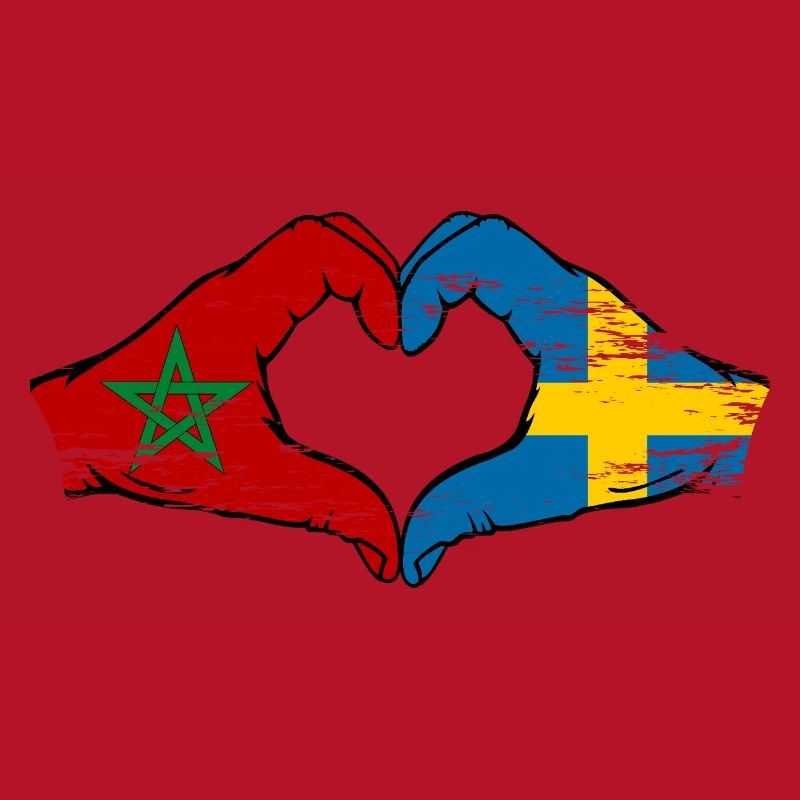 Maroc Suède Drapeau Forme de Main Forme Coeur Utilisé