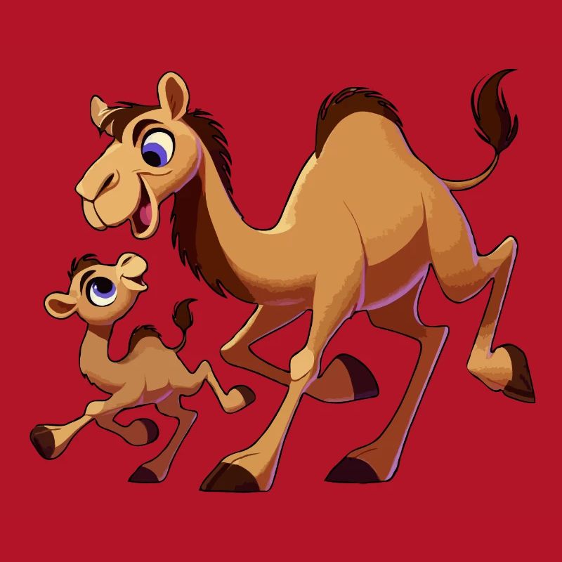 Kamelmutter mit herumtollendem Kind