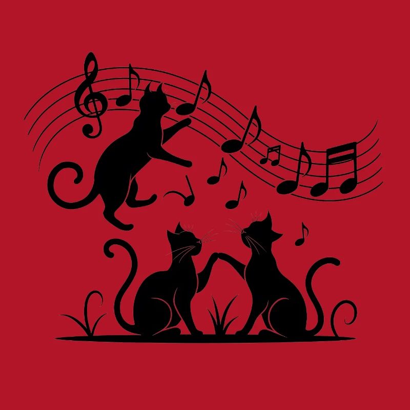 Black cats pattern playing with musical note
