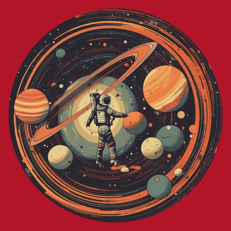 Astronaute dans l’espace avec système solaire et