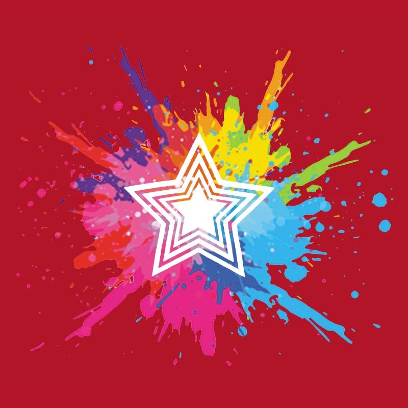 étoile blanche et explosion multicolore