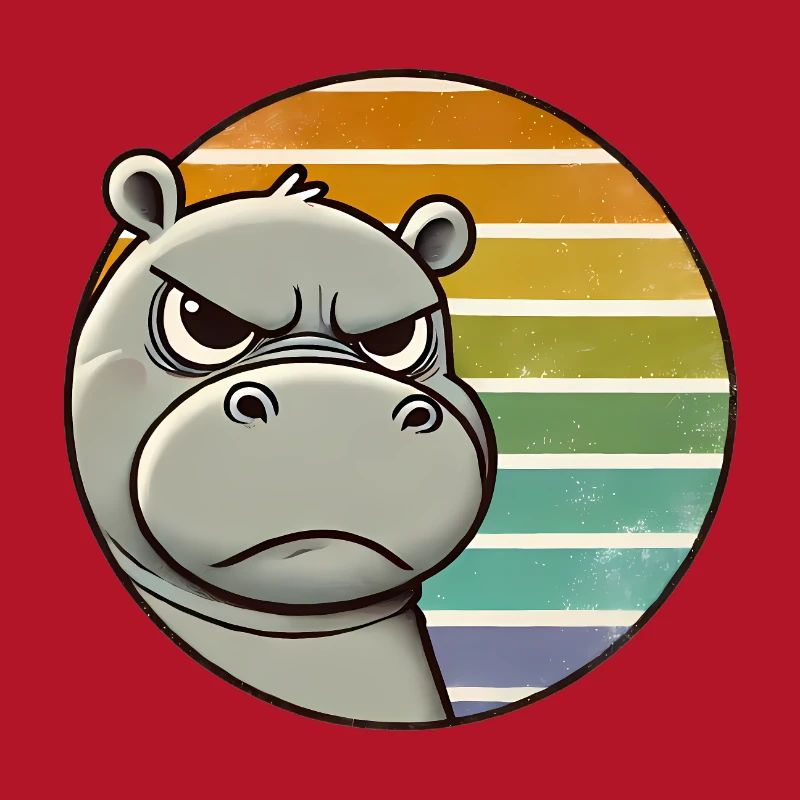 Grumpy Hippo Retro Rainbow Design