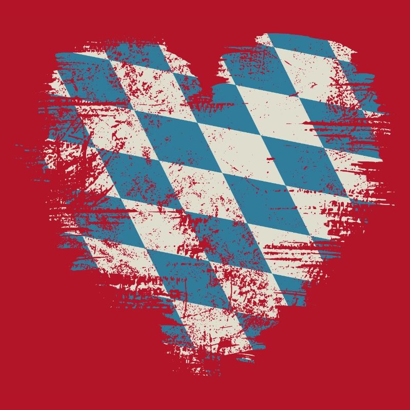 Retro Bavaria Heart with Blue White Diamond Pattern