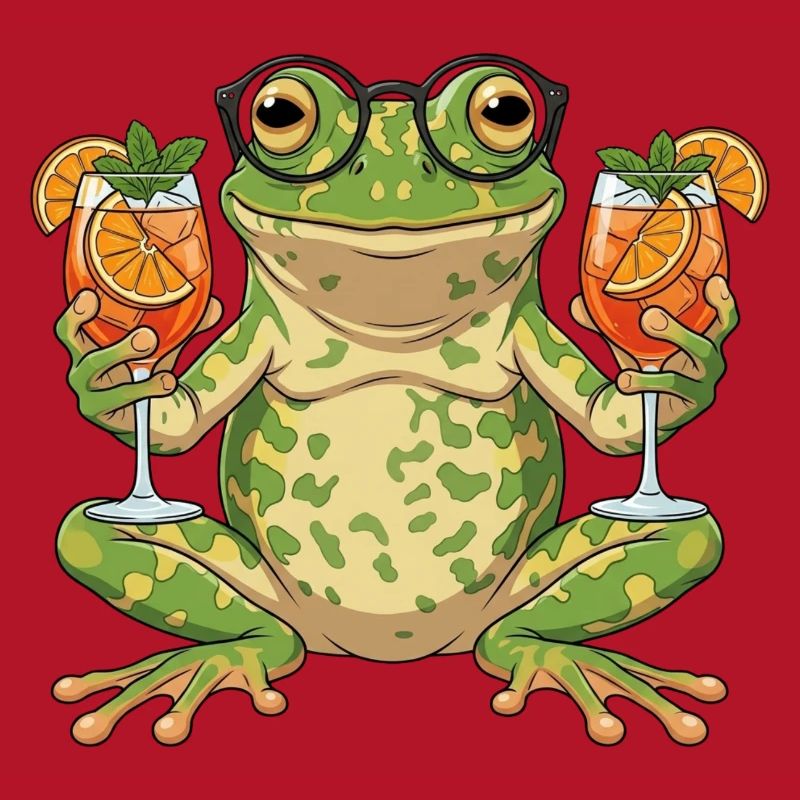 Frosch mit Cocktailgläsern