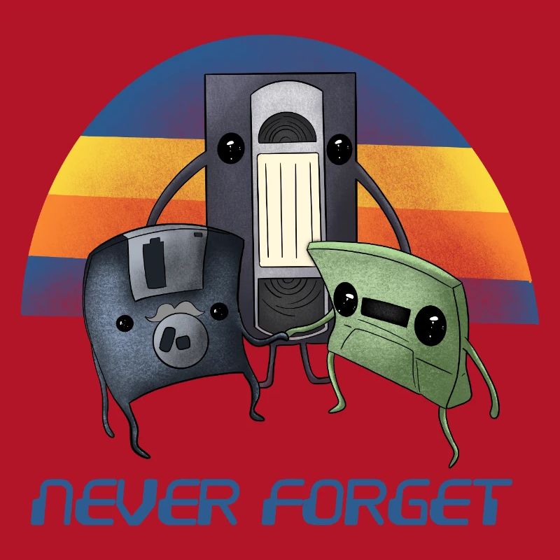 Never Forget Retro 90s Cassette VHS Floppy Disk 