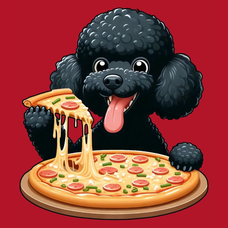 Comic Poodle with Pizza