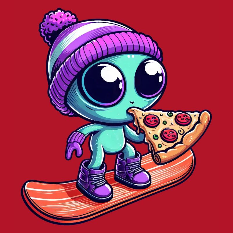 Cool alien with wool hat snowboarder