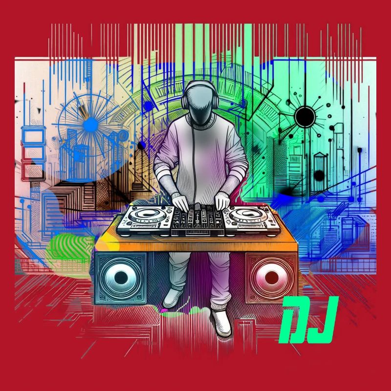 Dynamischer DJ mit bunten Techno-Designs