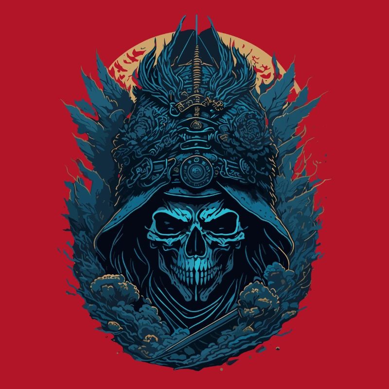 Blauer Samurai Skelett Schädel - Blauer Samurai Schädel