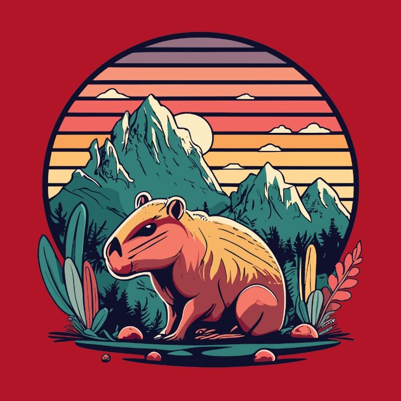 Capybara mit Retro Sunset