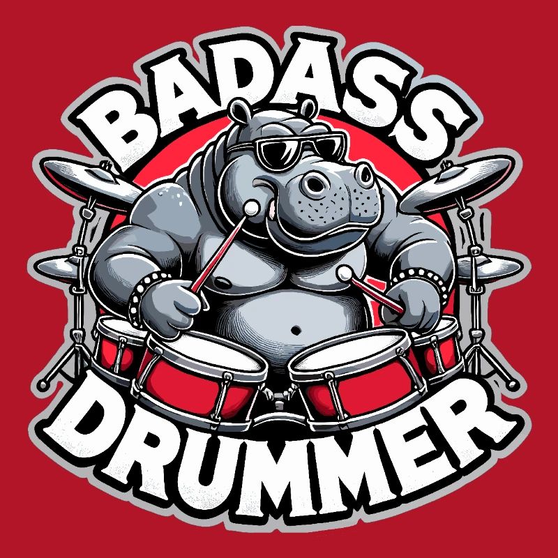 Badass Drummer Hippo Cool Gift