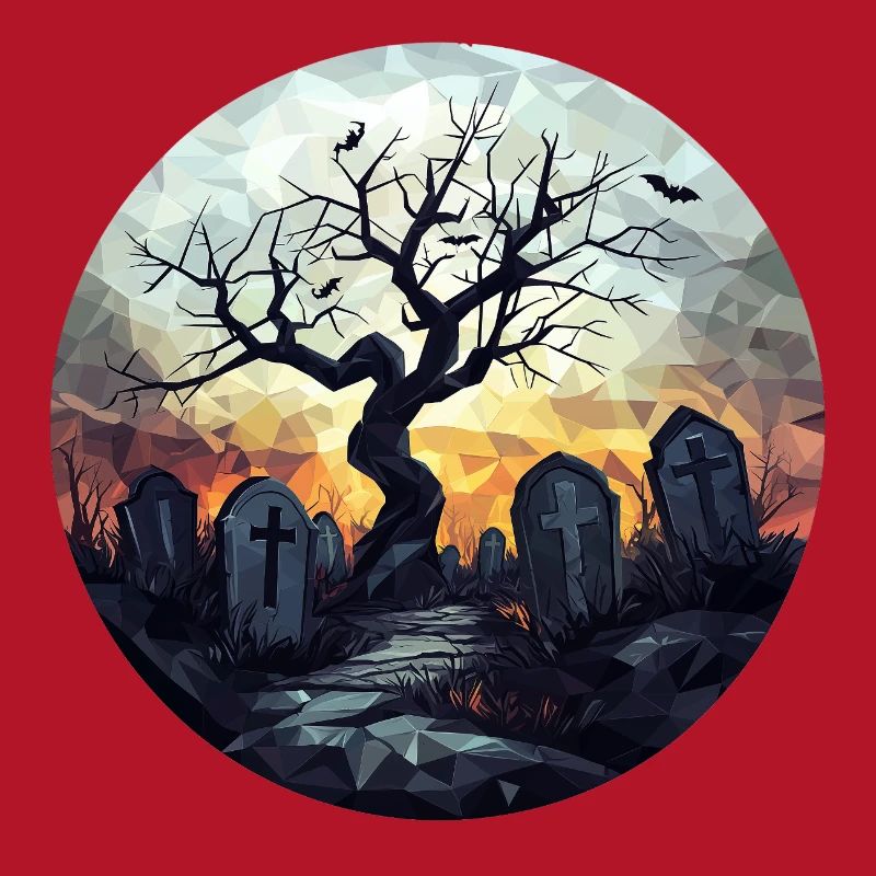 Spooky cemetery with gnarled tree