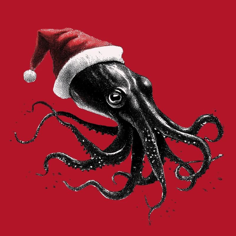 Weihnachtskrake mit Weihnachtsmütze