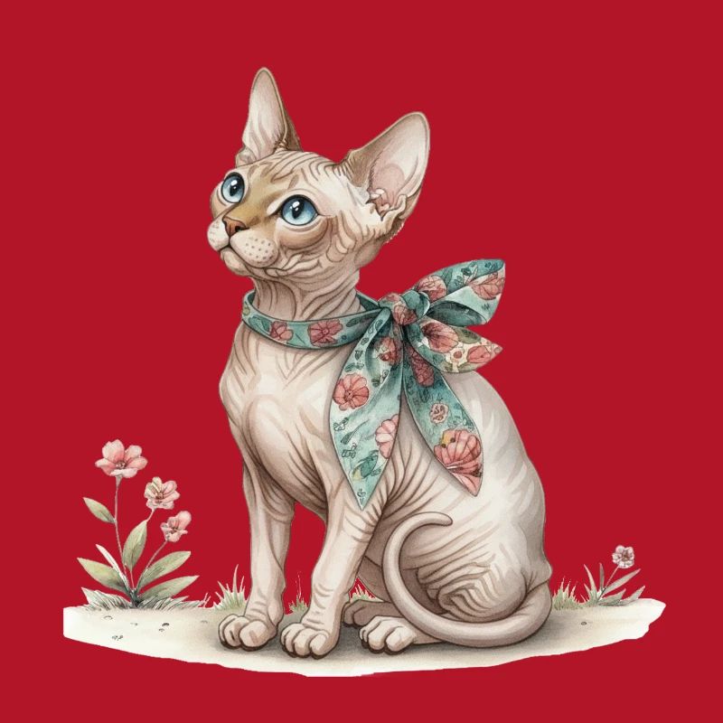 Mignonne œuvre d’aquarelle Chat chat chat fleur