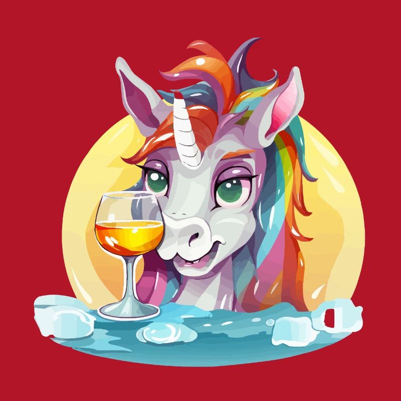 Buntes Einhorn mit Wein