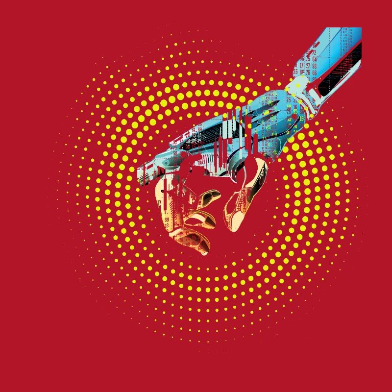 computer hand robot AI digital cyborg code pc