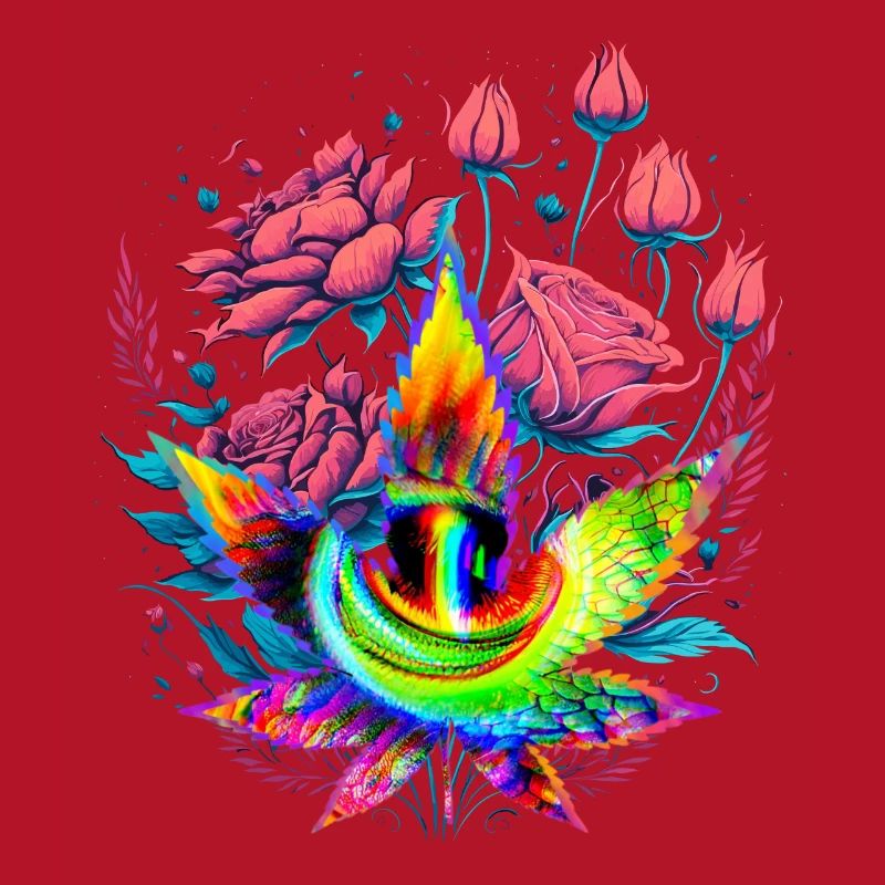Psychedelic cannabis leaf with dragon eye