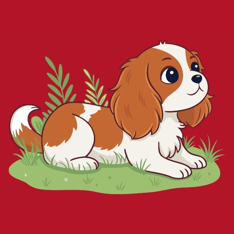Chiot Cavalier sur herbe joyeuse