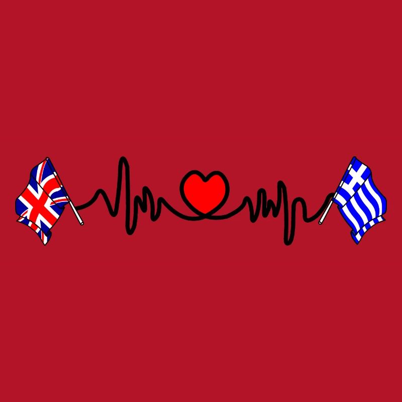 Cardio heart Drapeau Angleterre, drapeau Grèce