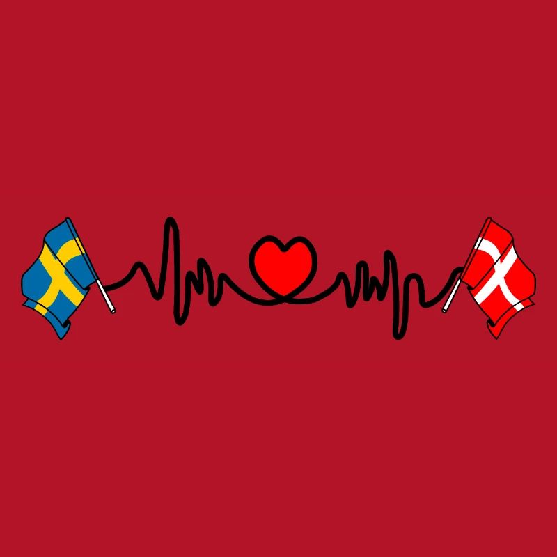 Cardio hartjet Drapeau Suède, drapeau Danemark