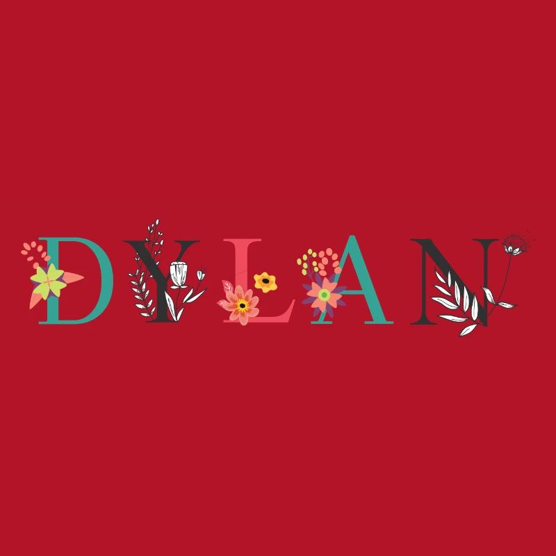 Art du nom DYLAN avec des fleurs brodées