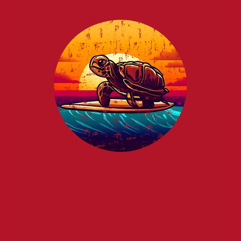 Turtle on surfboard Sunset