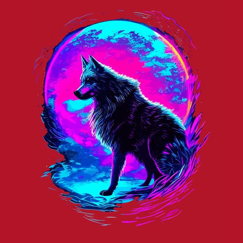 Wolf Neon Moon Synthwave