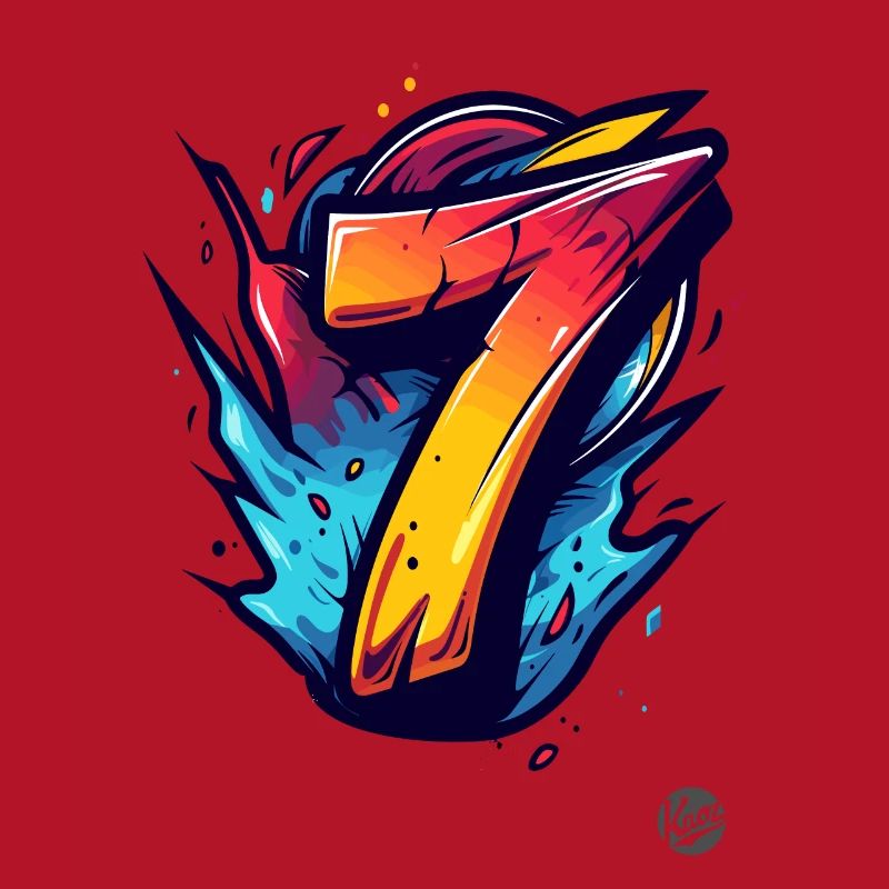 Bright "7" design with explosive colors
