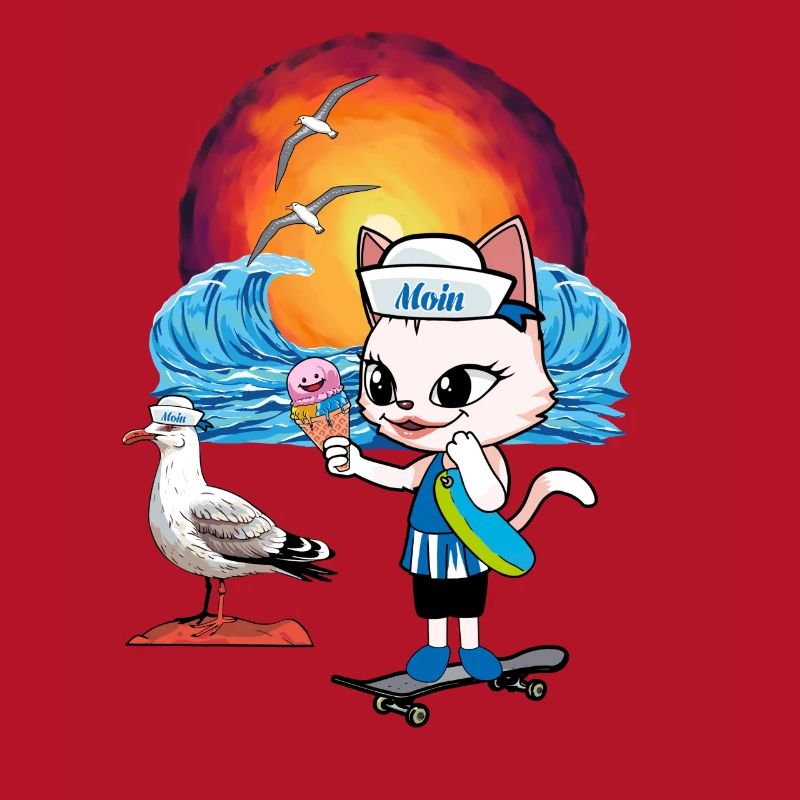 Katze Möwe Möwen Moin Katzen Skater Eiswaffel