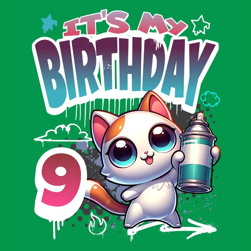 Graffiti de chat de 9e anniversaire
