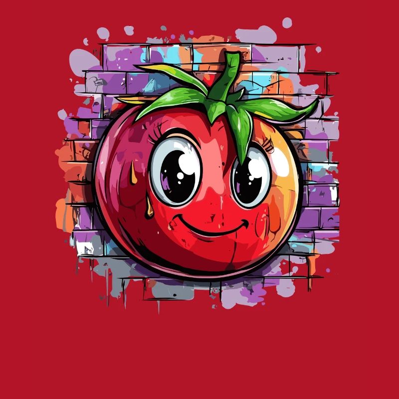 Tomate devant un mur de graffitis