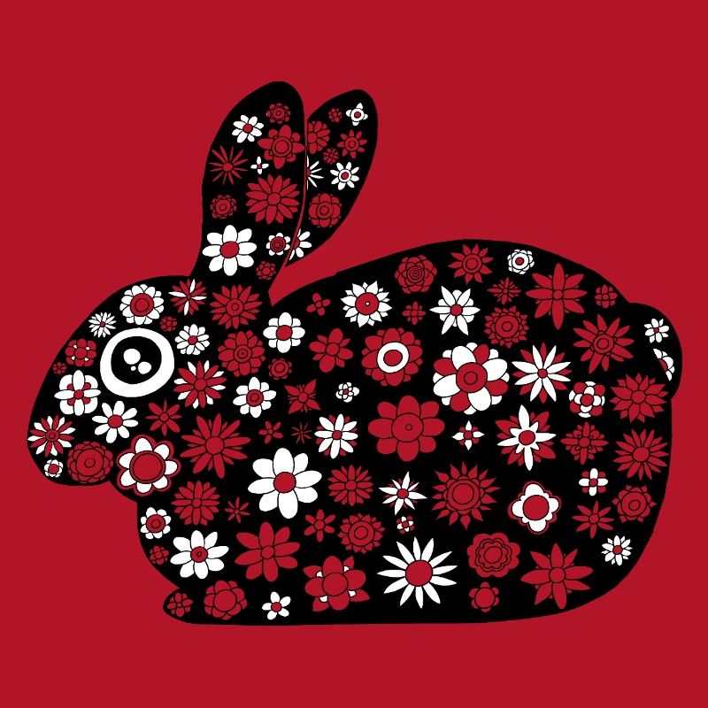 Black rabbit floral pattern