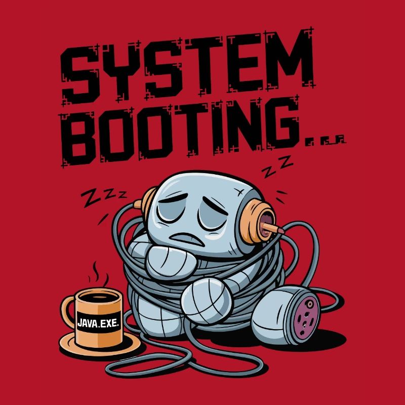 Schläfriger Roboter Booten mit Java.exe Kaffee – Lustig