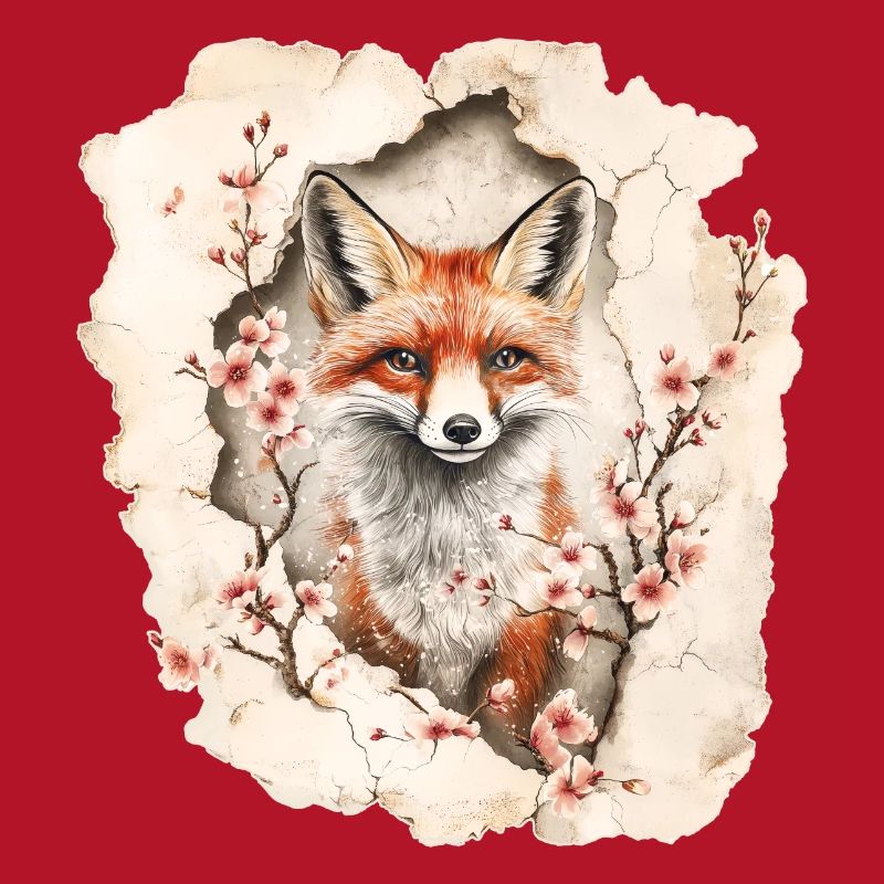 Fox with cherry blossoms