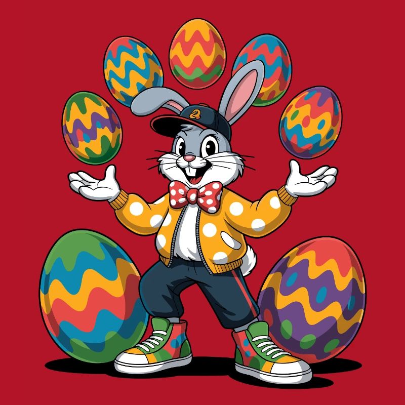Colorful Easter bunny with colored eggs