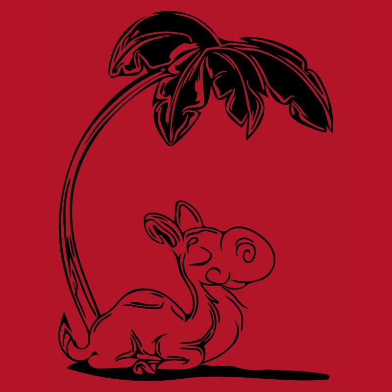 Sweet camel under a palm tree