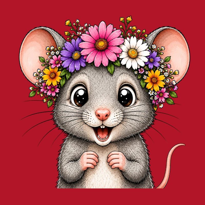 Souris joyeuse décorée de fleurs