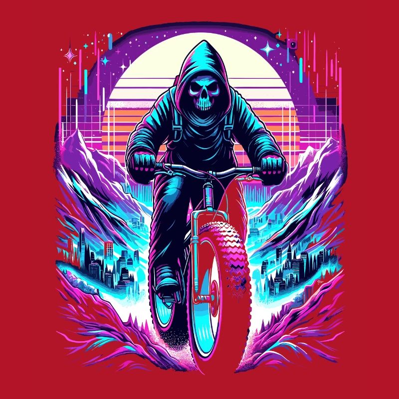 Skeleton Fatbiker Synthwave Retro Bicycle Rider