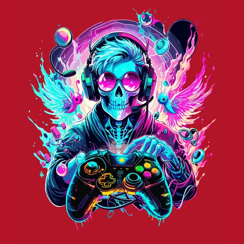 Synthwave Skull Gaming Controller Art