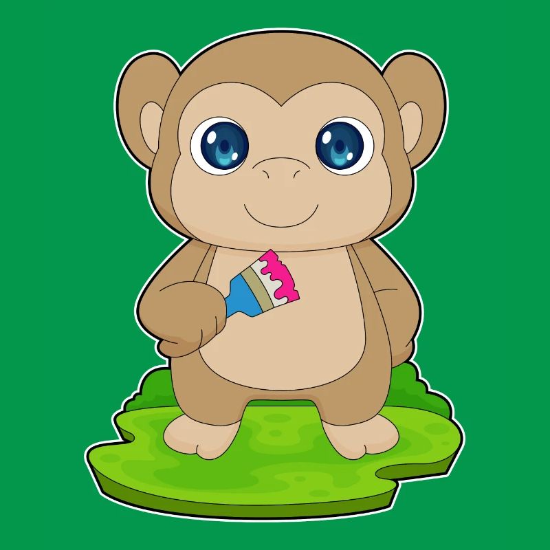 Monkey Painter Brush Painting