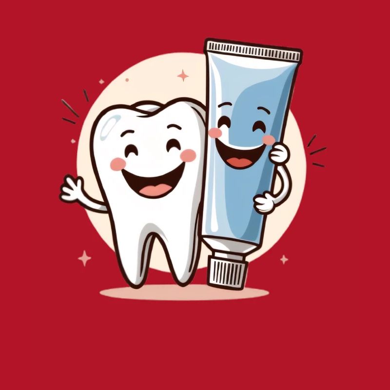 Smiling tooth with toothpaste