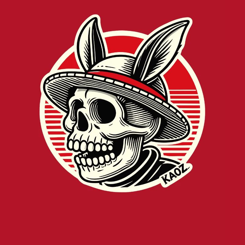 Skull with hat and rabbit ears