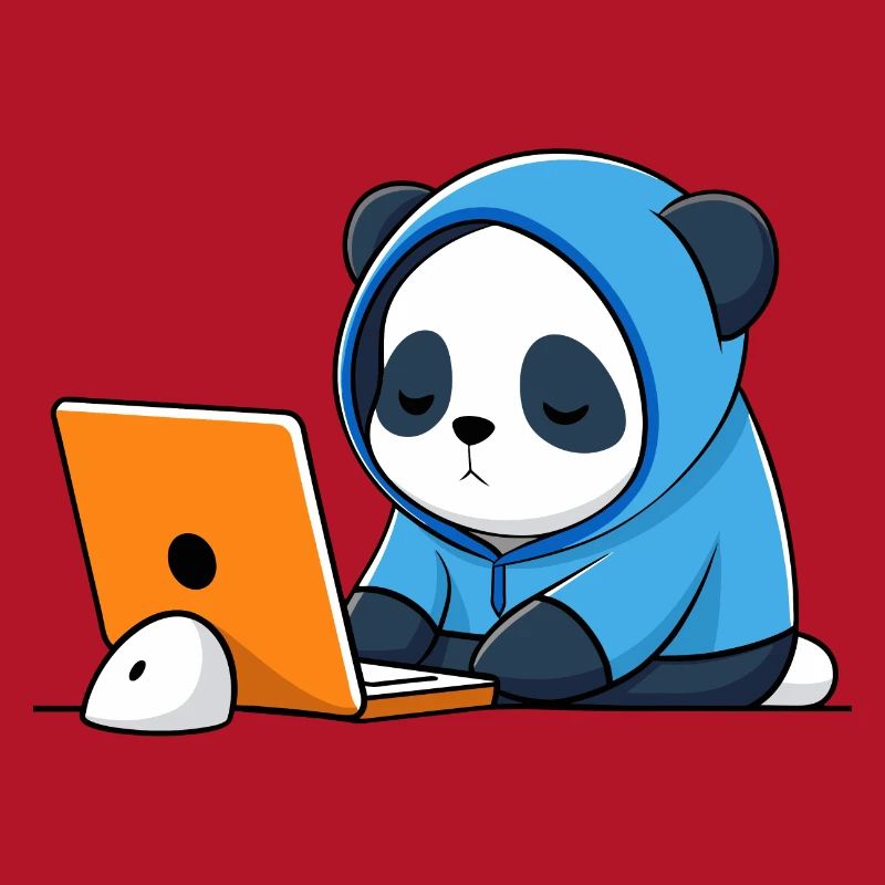 Le mignon hacker Panda dort dans un sweat à capuche devant le PC
