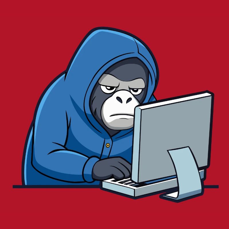 Mignon gorille hacker en sweat à capuche devant le PC
