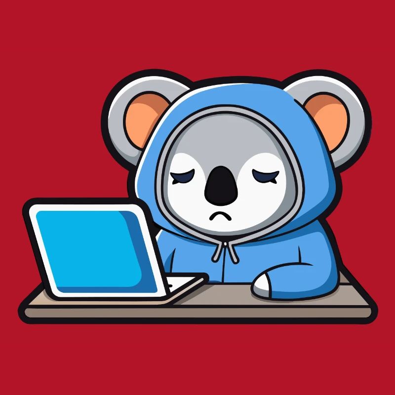Un mignon koala hacker dort dans un sweat à capuche devant le PC