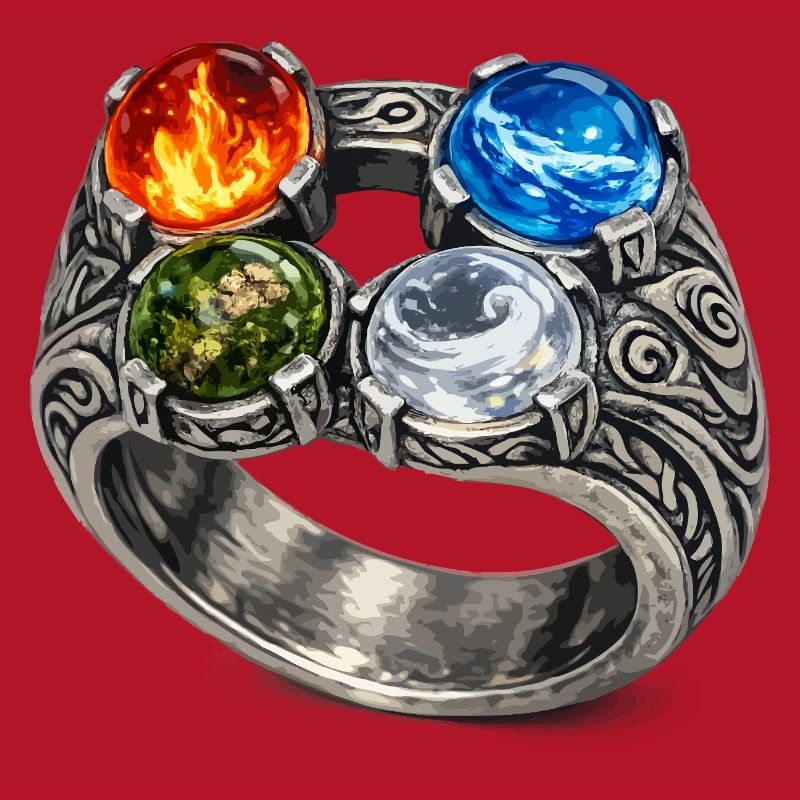 Vier-Elemente-Ring mit Edelsteinen